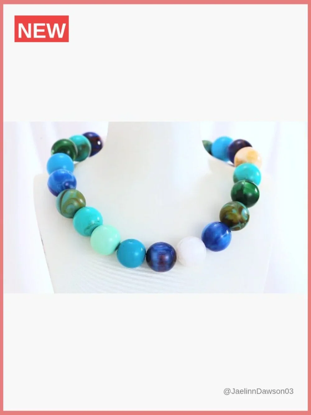 Chunky Beaded Choker Necklace Boho Statement Necklace with Large Pearl Resin